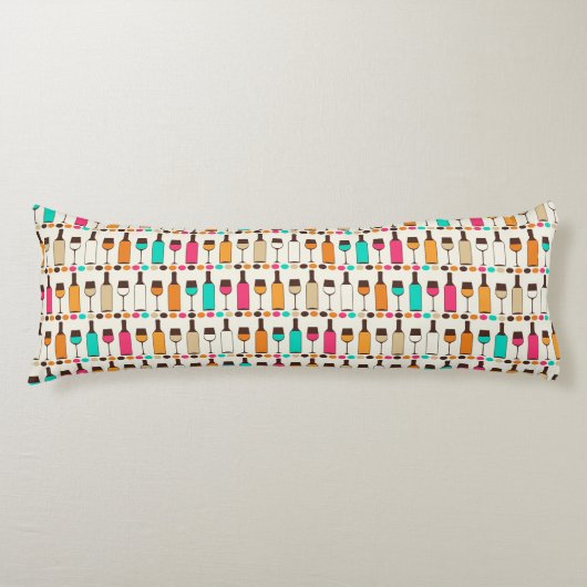 レトロのワイン・ボトルおよびガラス ボディピロー (正面)