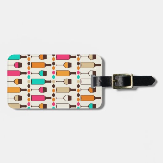 レトロのワイン・ボトルおよびガラス ラゲッジタグ (正面横)