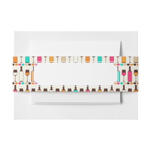 レトロのワイン・ボトルおよびガラス 招待状ベリーバンド (正面例)