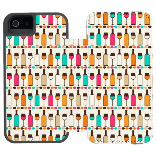 レトロのワイン・ボトルおよびガラス INCIPIO iPhoneウォレットケース (フォリオ Open)