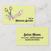 レトロのヴィンテージのかわいい美容師の黄色のはさみ 名刺 (正面/裏面)