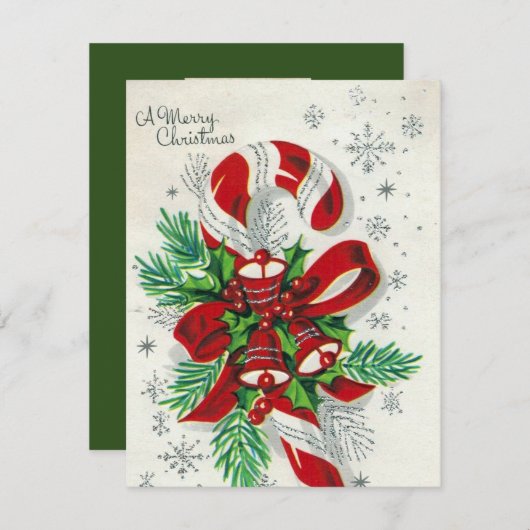 レトロのヴィンテージのキャンディ・ケーンはメッセージカードを加えます シーズンカード (正面/裏面)