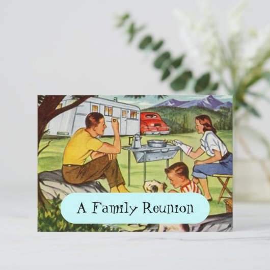 レトロのヴィンテージのキャンピングカーの家族会の招待状 招待状 (スタンド正面)