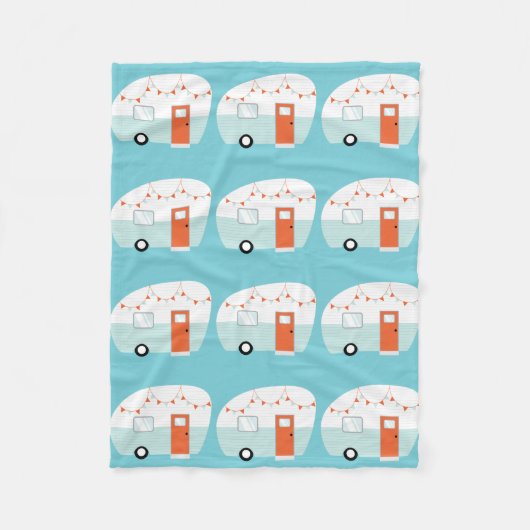レトロのヴィンテージのキャンピングカートレーラーのフリースブランケット フリースブランケット (正面)