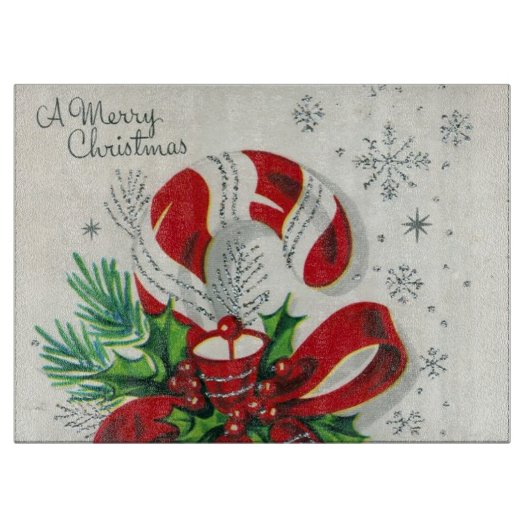 レトロのヴィンテージのクリスマスのキャンディ・ケーンのまな板 カッティングボード (正面)