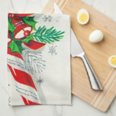 レトロのヴィンテージのクリスマスのキャンディ・ケーンの台所タオル キッチンタオル (四つ折り)