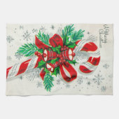 レトロのヴィンテージのクリスマスのキャンディ・ケーンの台所タオル キッチンタオル (横)