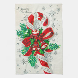 レトロのヴィンテージのクリスマスのキャンディ・ケーンの台所タオル キッチンタオル