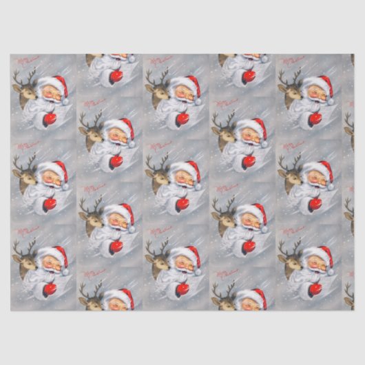 レトロのヴィンテージのクリスマスのサンタのトナカイのパーティー 薄葉紙 (正面)