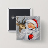 レトロのヴィンテージのクリスマスのサンタのトナカイボタン 缶バッジ (正面&裏面)
