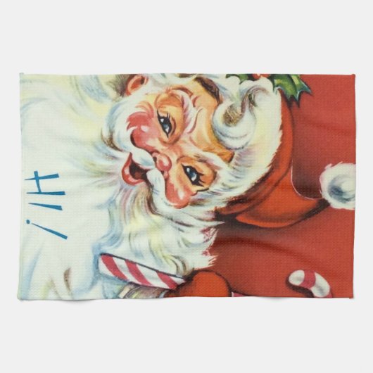 レトロのヴィンテージのクリスマスのサンタの台所タオル キッチンタオル (横)