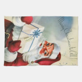 レトロのヴィンテージのクリスマスのサンタの台所タオル キッチンタオル (横)