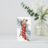 レトロのヴィンテージのクリスマスのストッキングはメッセージカードを加えます 名刺 (スタンド正面)