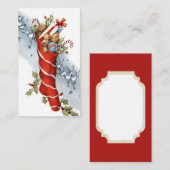 レトロのヴィンテージのクリスマスのストッキングはメッセージカードを加えます 名刺 (正面/裏面)