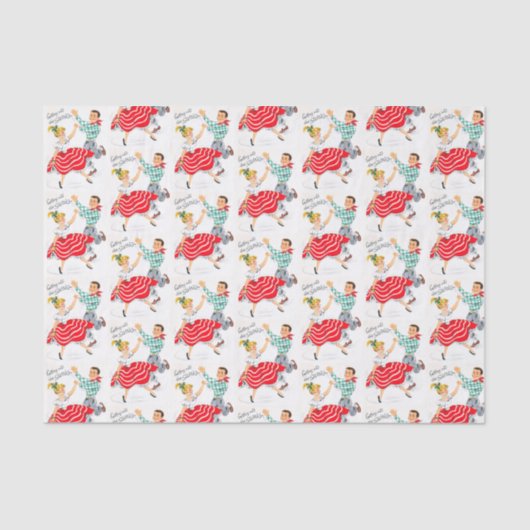 レトロのヴィンテージのクリスマスのダンスのカップルのティッシュ 薄葉紙 (正面)