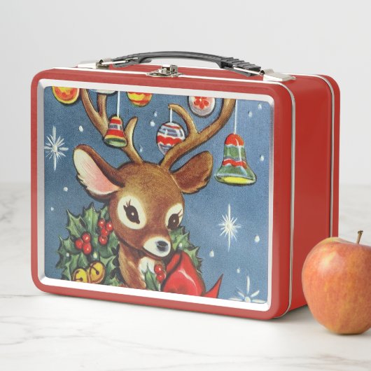 レトロのヴィンテージのクリスマスのトナカイのお弁当箱 メタルランチボックス (インサイチュ)