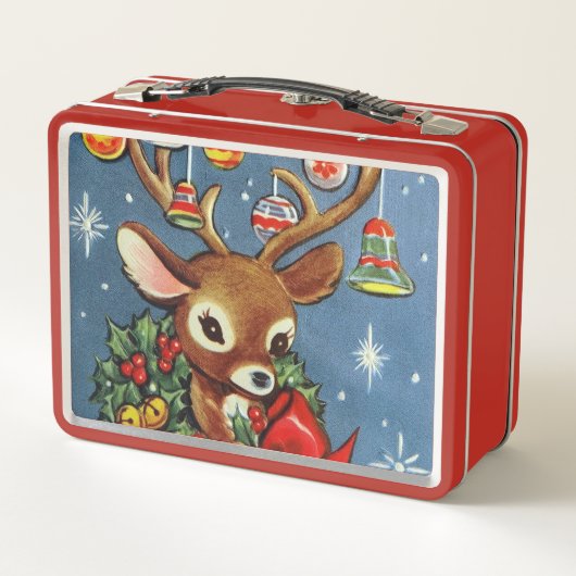 レトロのヴィンテージのクリスマスのトナカイのお弁当箱 メタルランチボックス (裏面)