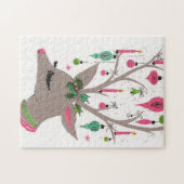 レトロのヴィンテージのクリスマスのトナカイのお祝いのパズル ジグソーパズル (横)