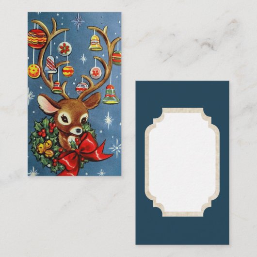 レトロのヴィンテージのクリスマスのトナカイはメッセージカードを加えます 名刺 (正面/裏面)