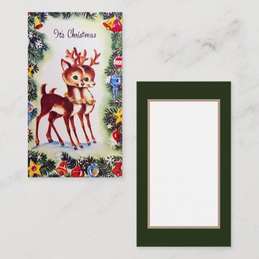 レトロのヴィンテージのクリスマスのトナカイ 名刺 (正面/裏面)