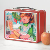 レトロのヴィンテージのクリスマスのベーキングの女の子 メタルランチボックス (インサイチュ)