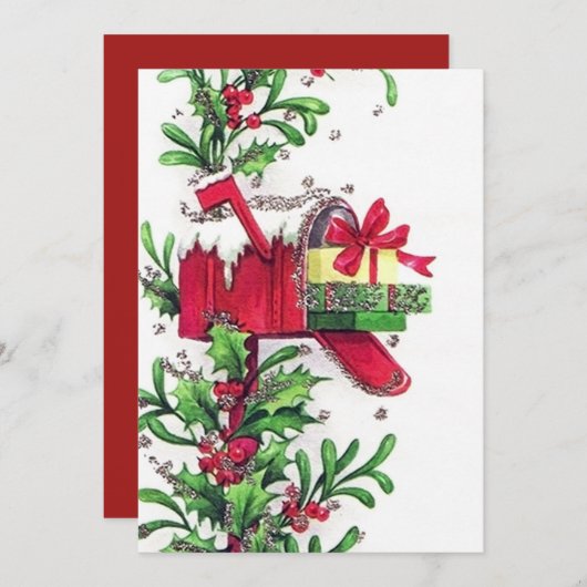 レトロのヴィンテージのクリスマスのポストはメッセージを加えます シーズンカード (正面/裏面)