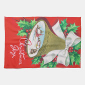 レトロのヴィンテージのクリスマスの休日の台所タオルの鐘 キッチンタオル (横)