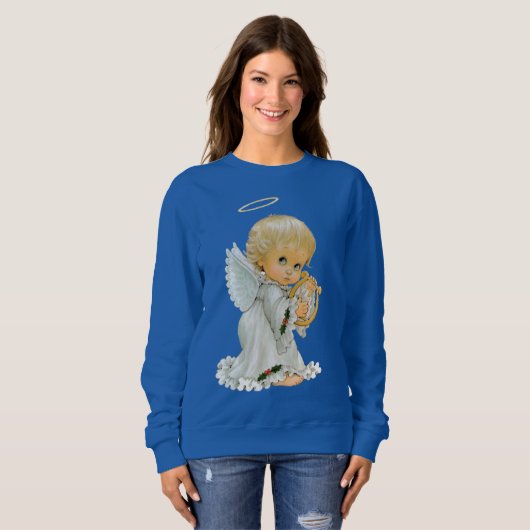 レトロのヴィンテージのクリスマスの休日の天使のスエットシャツ スウェットシャツ (正面フル)