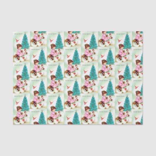 レトロのヴィンテージのクリスマスの天使の休日のティッシュ 薄葉紙 (正面)