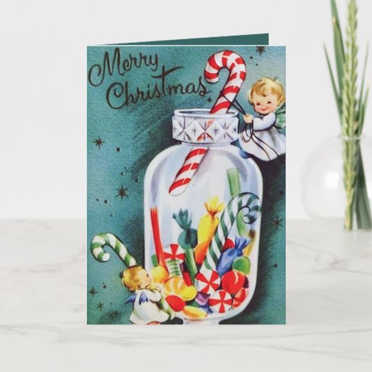 レトロのヴィンテージのクリスマスの天使はメッセージカードを加えます シーズンカード (正面)