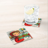 レトロのヴィンテージのクリスマスの女の子の休日のパーティのコースター スクエアペーパーコースター (インサイチュ)