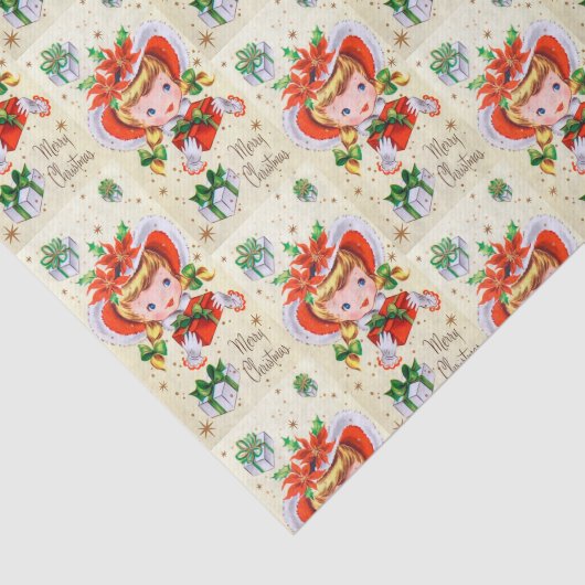 レトロのヴィンテージのクリスマスの女の子の休日のパーティのティッシュ 薄葉紙 (詳細)