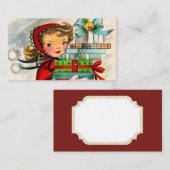 レトロのヴィンテージのクリスマスの女の子はメッセージカードを加えます 名刺 (正面/裏面)
