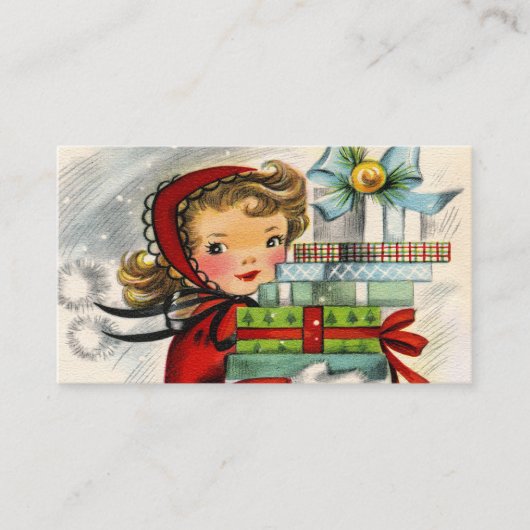 レトロのヴィンテージのクリスマスの女の子はメッセージカードを加えます 名刺 (正面)