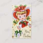 レトロのヴィンテージのクリスマスの女の子はメッセージカードを加えます 名刺 (正面)