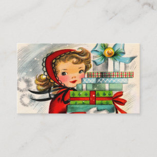 レトロのヴィンテージのクリスマスの女の子はメッセージカードを加えま 名刺
