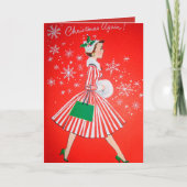 レトロのヴィンテージのクリスマスの女性はテキスト・カードを加えます シーズンカード (正面)