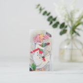 レトロのヴィンテージのクリスマスの女性はメッセージを加えます 名刺 (スタンド正面)