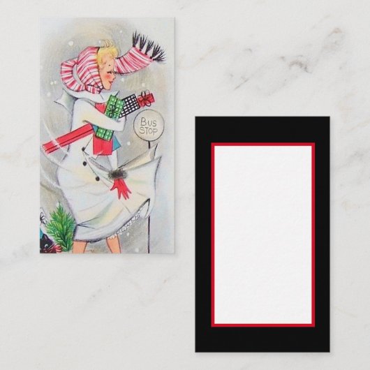 レトロのヴィンテージのクリスマスの女性はメッセージを加えます 名刺 (正面/裏面)