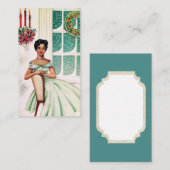 レトロのヴィンテージのクリスマスの女性はメッセージカードを加えます 名刺 (正面/裏面)