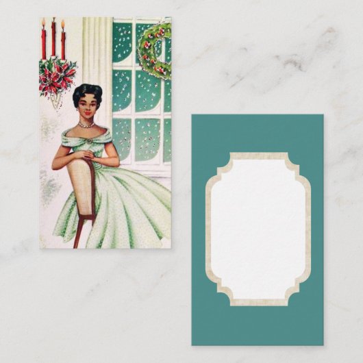 レトロのヴィンテージのクリスマスの女性はメッセージカードを加えます 名刺 (正面/裏面)