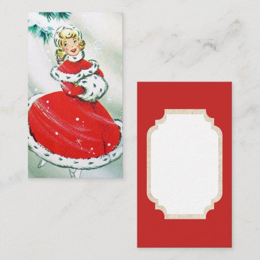 レトロのヴィンテージのクリスマスの女性はメッセージカードを加えます 名刺 (正面/裏面)