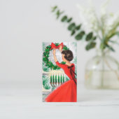 レトロのヴィンテージのクリスマスの女性はメッセージカードを加えます 名刺 (スタンド正面)