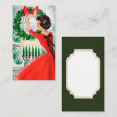 レトロのヴィンテージのクリスマスの女性はメッセージカードを加えます 名刺 (正面/裏面)