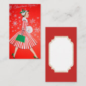 レトロのヴィンテージのクリスマスの女性はメッセージカードを加えます 名刺 (正面/裏面)