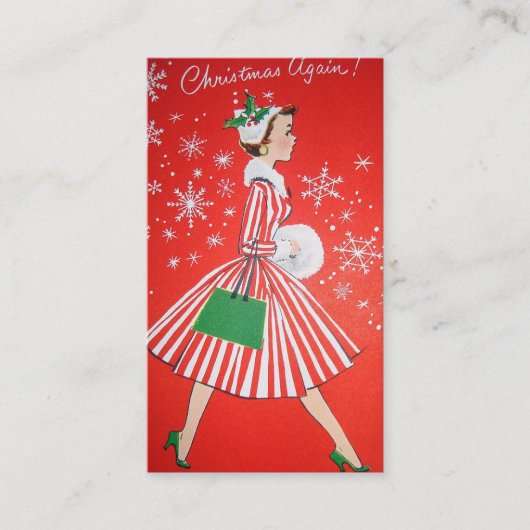 レトロのヴィンテージのクリスマスの女性はメッセージカードを加えます 名刺 (正面)