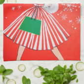 レトロのヴィンテージのクリスマスの女性台所タオル キッチンタオル (折り畳み)