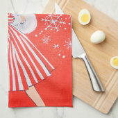 レトロのヴィンテージのクリスマスの女性台所タオル キッチンタオル (四つ折り)