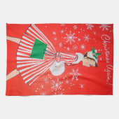 レトロのヴィンテージのクリスマスの女性台所タオル キッチンタオル (横)