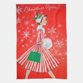 レトロのヴィンテージのクリスマスの女性台所タオル キッチンタオル (縦)